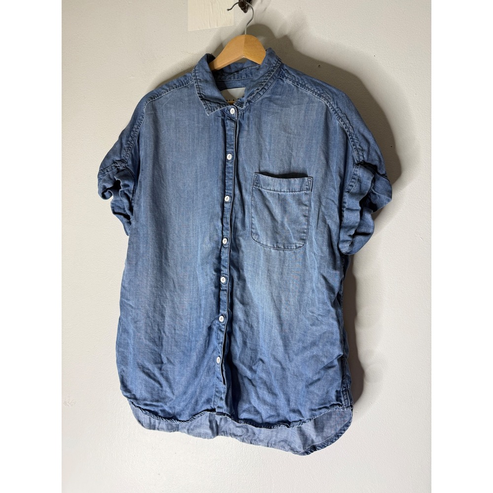 Lola River short sleeve collar denim chambray button down shirt blue large